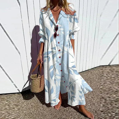 Catherine | Floral Button Front Long Sleeve Boho Maxi Summer Dress