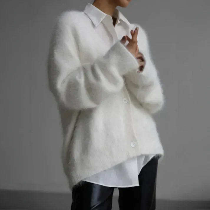 Willow | Women's Fuzzy Knit V-Neck Button-Front Cardigan