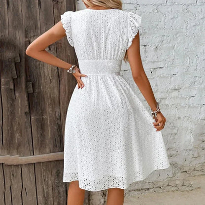 Lily | Women's Eyelet V-Neck Ruffle Sleeve Casual Summer Dress