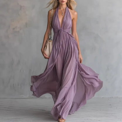 Seraphine | Women's Halter Plunge Flowy Maxi Dress