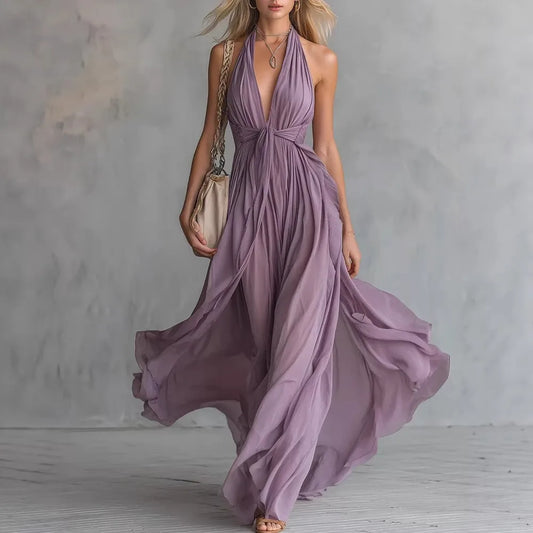 Seraphine | Women's Halter Plunge Flowy Maxi Dress