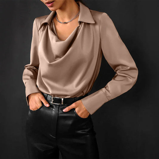 Zara | Cowl Neck Collar Long Sleeve Satin Elegant Blouse