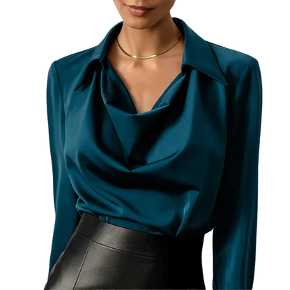 Zara | Cowl Neck Collar Long Sleeve Satin Elegant Blouse
