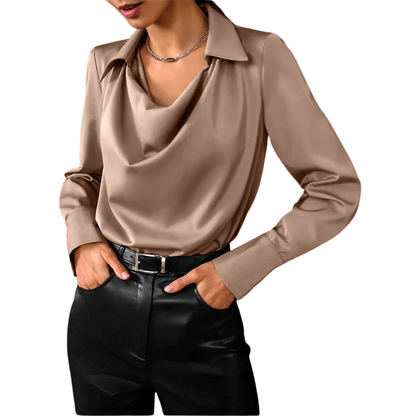 Zara | Cowl Neck Collar Long Sleeve Satin Elegant Blouse