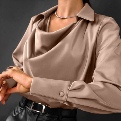 Zara | Cowl Neck Collar Long Sleeve Satin Elegant Blouse