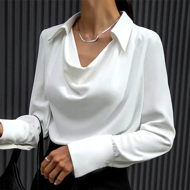 Zara | Cowl Neck Collar Long Sleeve Satin Elegant Blouse