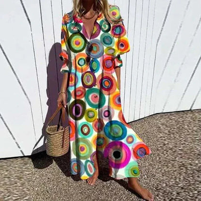 Catherine | Floral Button Front Long Sleeve Boho Maxi Summer Dress