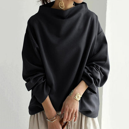 Marlbeth | Women's High-Neck Draped Long Sleeve Top