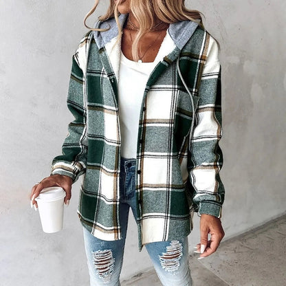 Brenna | Women's Plaid Hooded Cozy Overshirt Jacket
