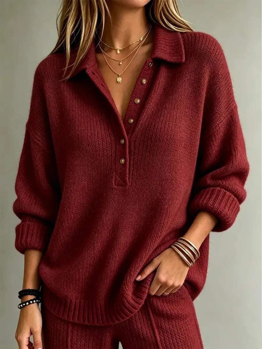 Wrenwood | Women's Button Neck Polo Collar Knit Sweater