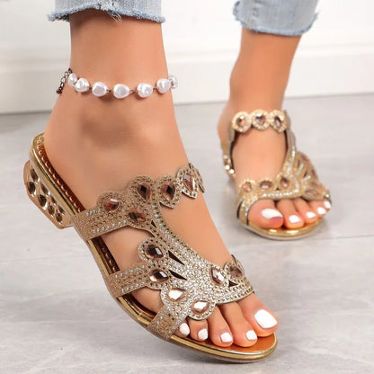 Linda | Flat Sandals Rhinestone Embellished Crystal Slip On Glamour