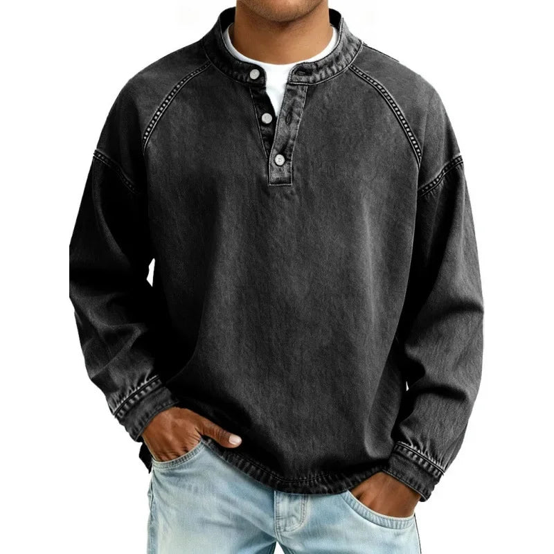 Stanley | Men's Vintage Denim Henley Long Sleeve Relaxed Shirt