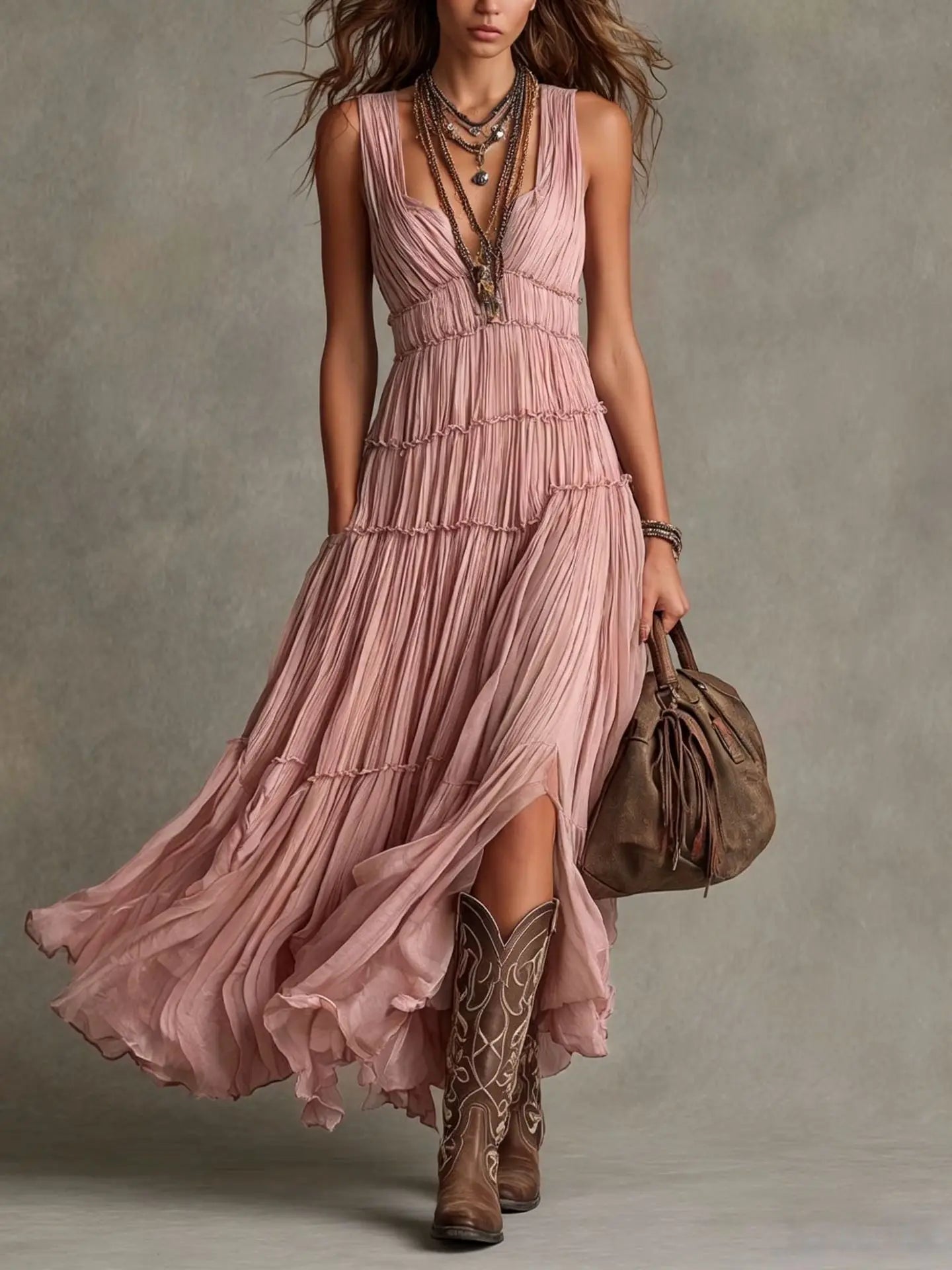 Delaney | Women's Tiered Boho Flowy Maxi Dress