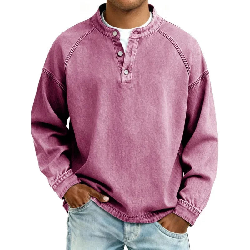 Stanley | Men's Vintage Denim Henley Long Sleeve Relaxed Shirt