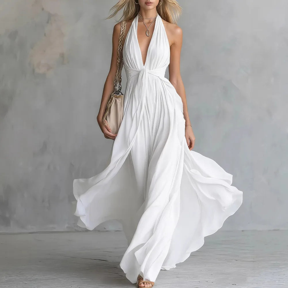 Seraphine | Women's Halter Plunge Flowy Maxi Dress