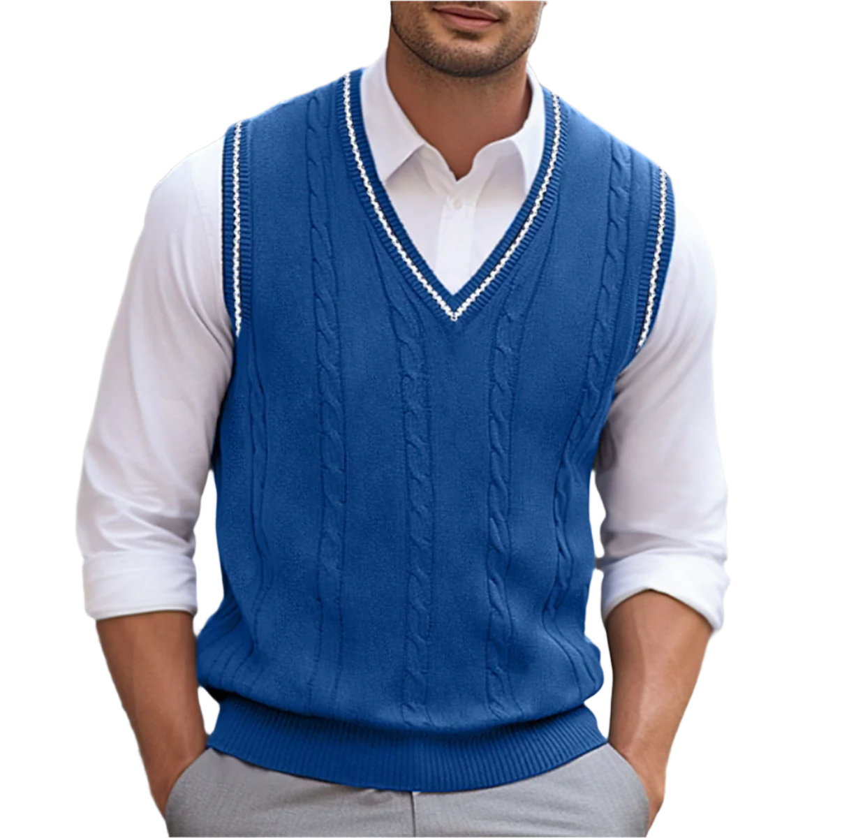 Bernard | Men's Cable Knit V-Neck Sleeveless Sweater Vest