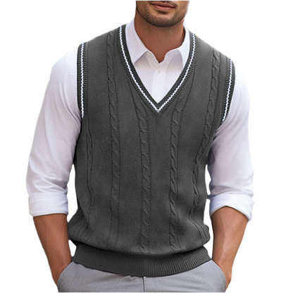 Bernard | Men's Cable Knit V-Neck Sleeveless Sweater Vest