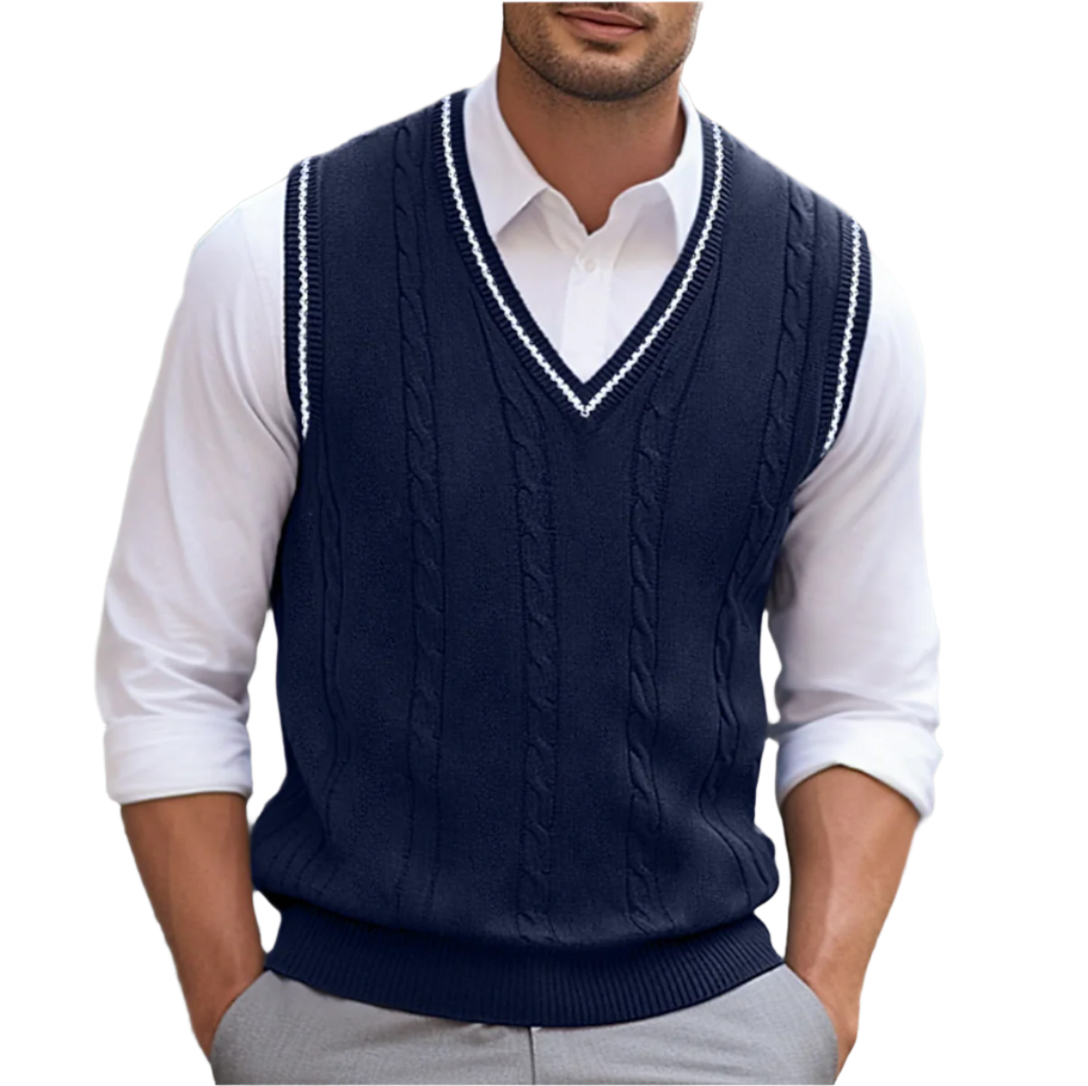 Bernard | Men's Cable Knit V-Neck Sleeveless Sweater Vest
