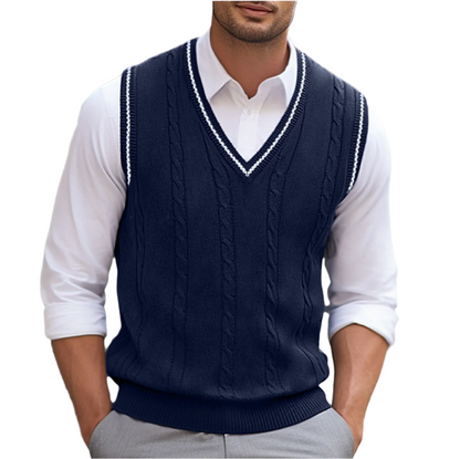 Bernard | Men's Cable Knit V-Neck Sleeveless Sweater Vest
