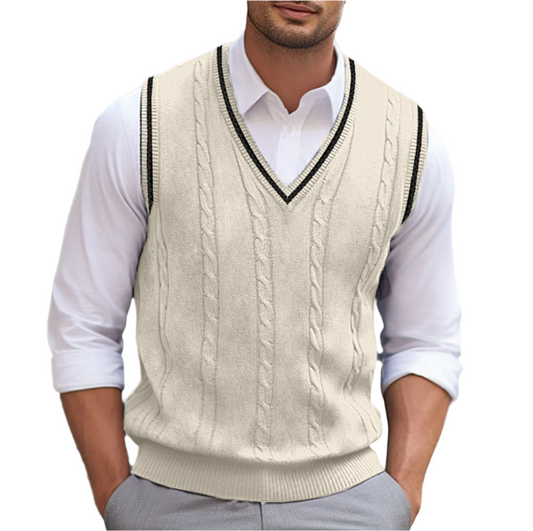Bernard | Men's Cable Knit V-Neck Sleeveless Sweater Vest