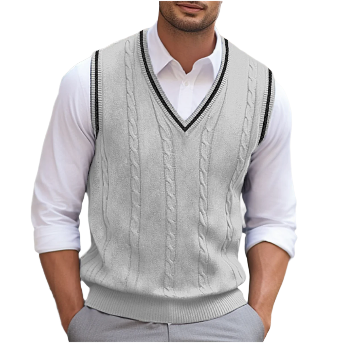 Bernard | Men's Cable Knit V-Neck Sleeveless Sweater Vest