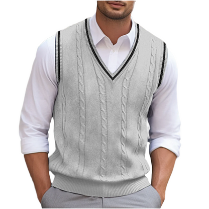 Bernard | Men's Cable Knit V-Neck Sleeveless Sweater Vest