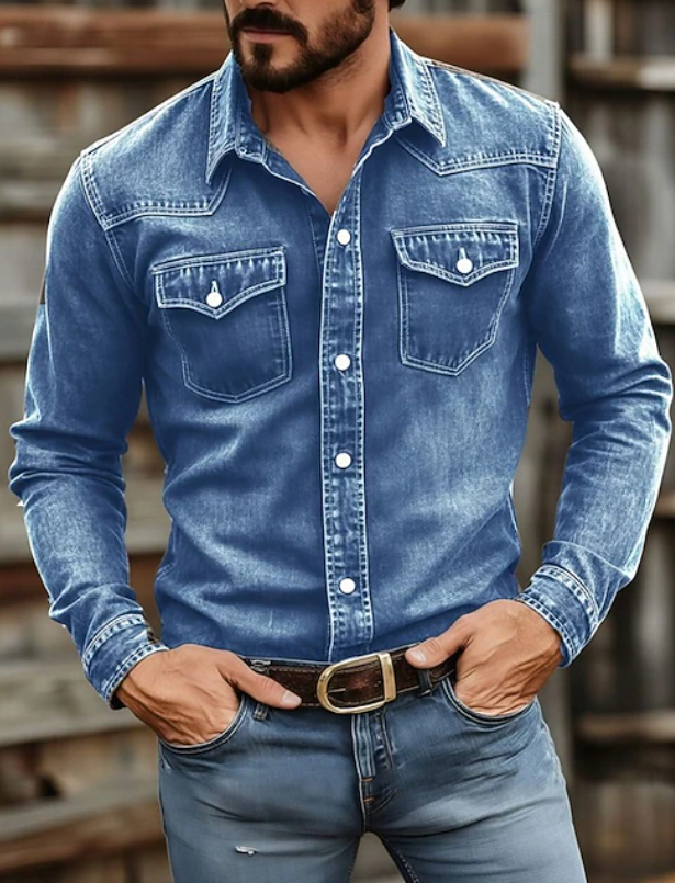 Holt | Men's Western Denim Long Sleeve Button Up Shirt