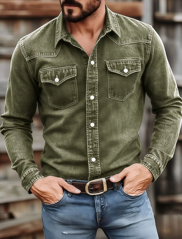 Holt | Men's Western Denim Long Sleeve Button Up Shirt