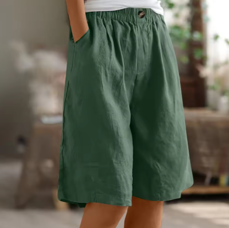 Lorraine | Elastic Waist Wide Leg Linen Blend Casual Shorts