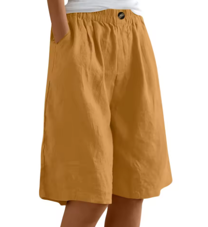 Lorraine | Elastic Waist Wide Leg Linen Blend Casual Shorts