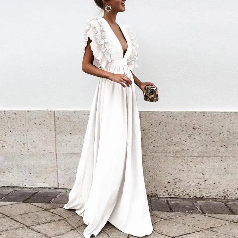 Beatrice | Women's Ruffled V-Neck Deep-V Maxi Dress