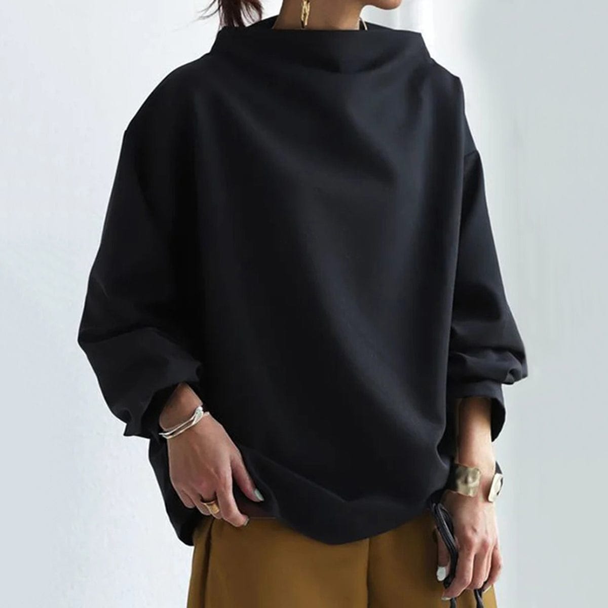 Marlbeth | Women's High-Neck Draped Long Sleeve Top
