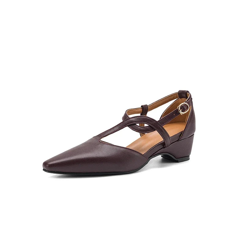 Verabel | Women's Pointed Toe Crossover Strap Block Heel Mary Jane