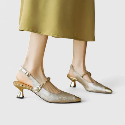 Ismene | Women's Pointed Toe Slingback Pearl Kitten Heel