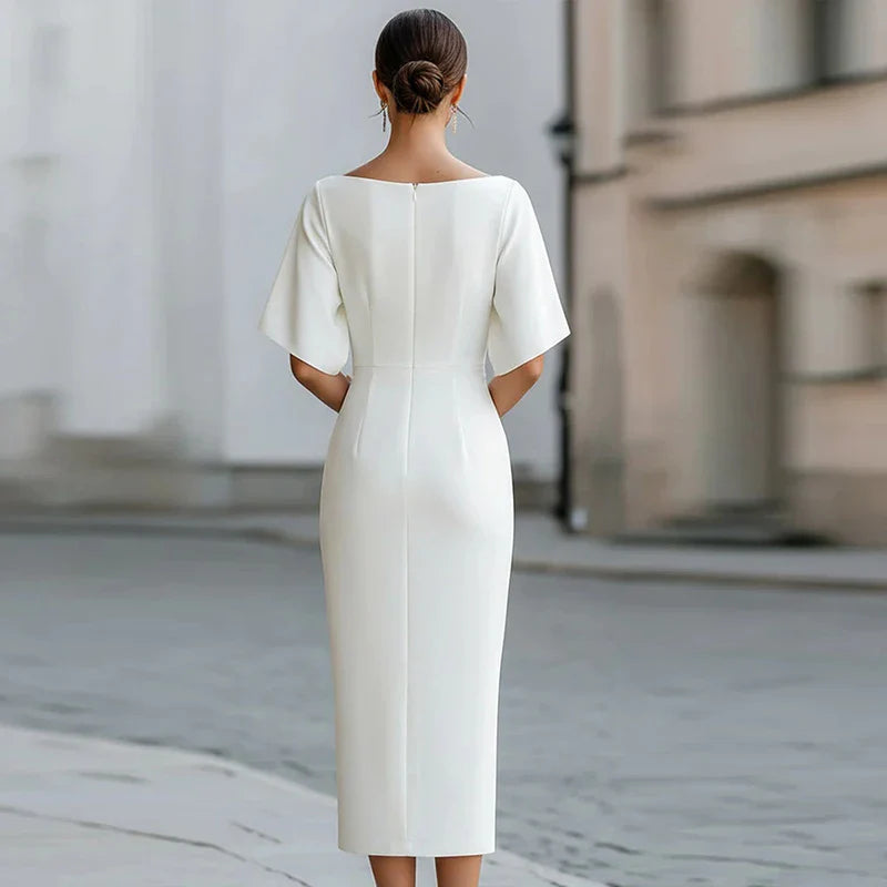 Matilda | Women's Boat Neck Fitted Midi Dress