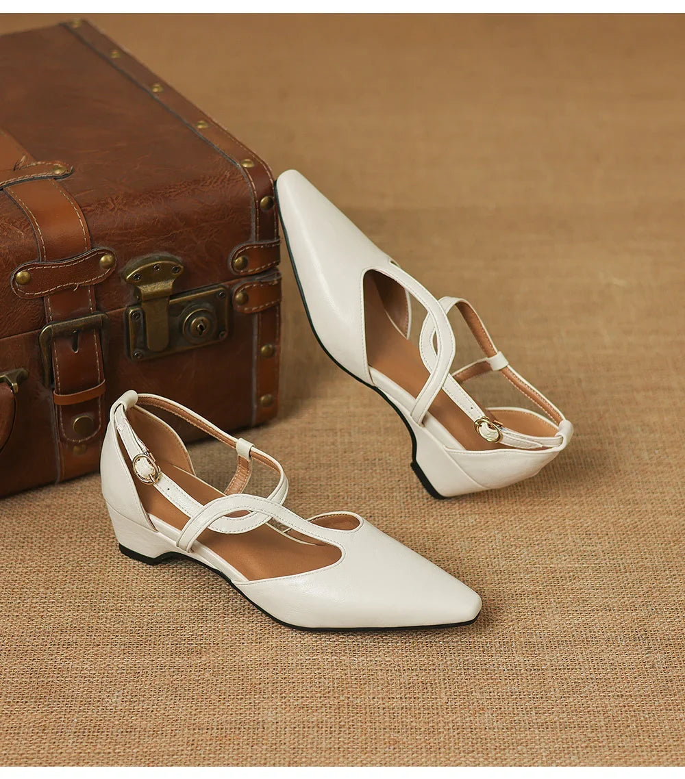 Verabel | Women's Pointed Toe Crossover Strap Block Heel Mary Jane