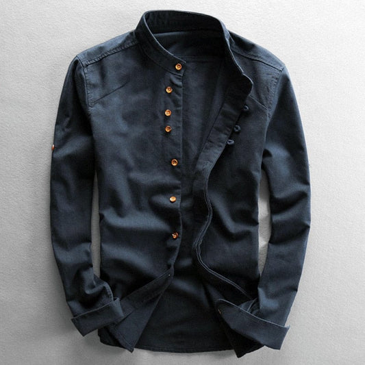 Kenji | Men's Mandarin Collar Long Sleeve Button Down Casual Shirt