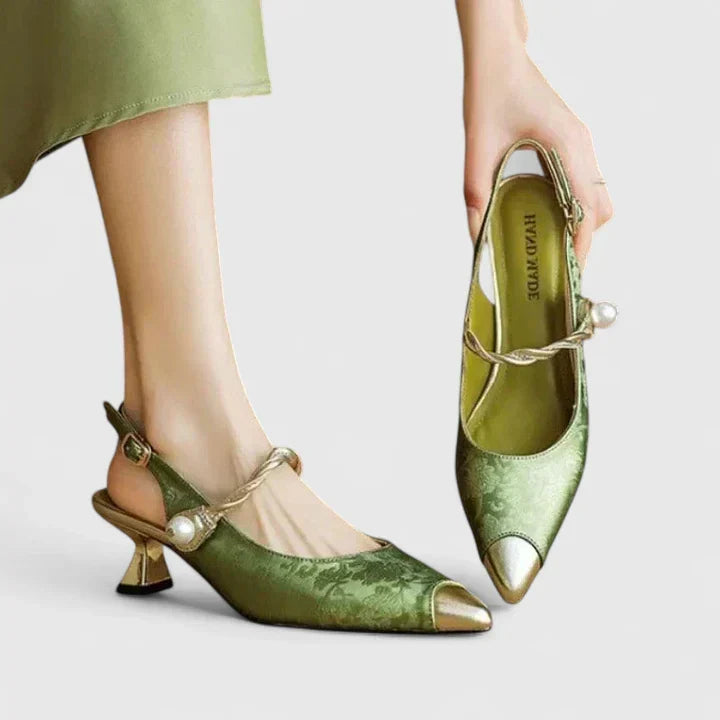 Ismene | Women's Pointed Toe Slingback Pearl Kitten Heel