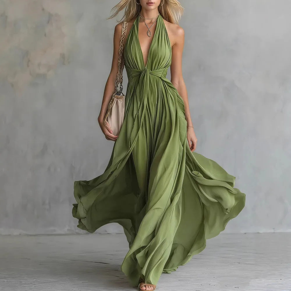 Seraphine | Women's Halter Plunge Flowy Maxi Dress