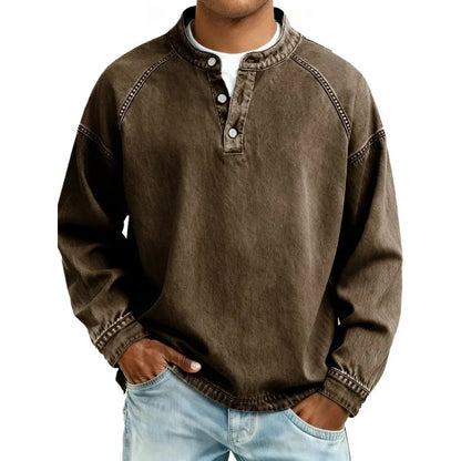 Stanley | Men's Vintage Denim Henley Long Sleeve Relaxed Shirt