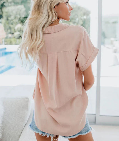 Aletta | Collared Button Down Short Sleeve Oversized Casual Blouse