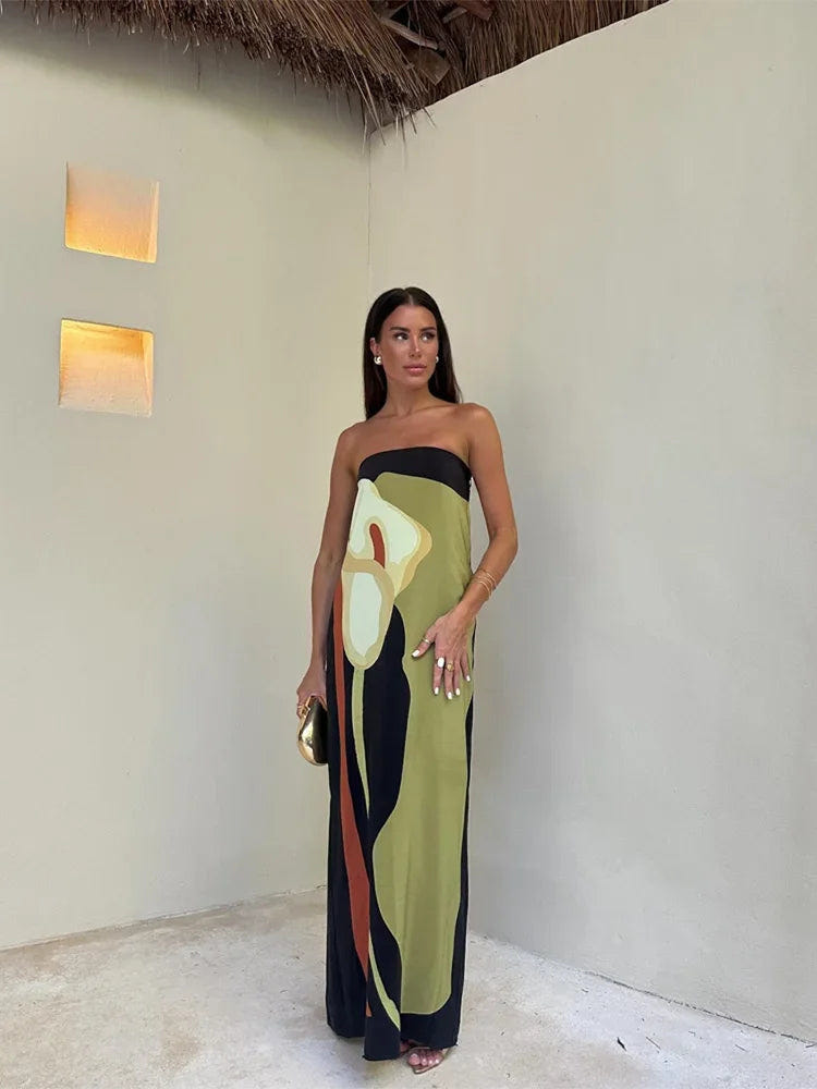 Serena | Women's Strapless Abstract Print Maxi Dress