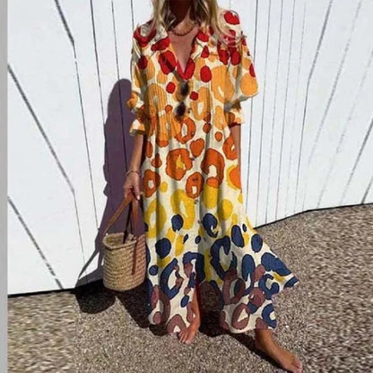 Catherine | Floral Button Front Long Sleeve Boho Maxi Summer Dress