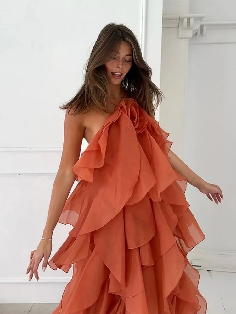 Vera | Women's Layered Ruffle Floral Strapless Maxi Dress