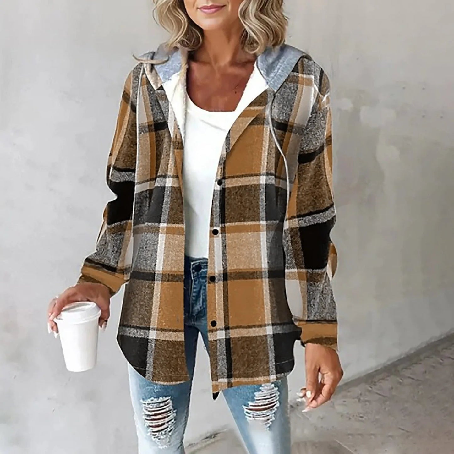 Brenna | Women's Plaid Hooded Cozy Overshirt Jacket