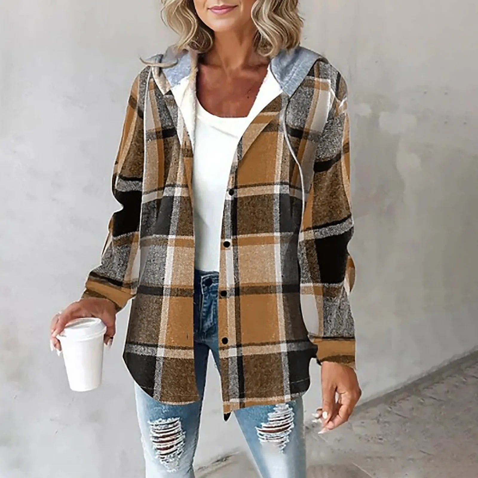 Brenna | Women's Plaid Hooded Cozy Overshirt Jacket