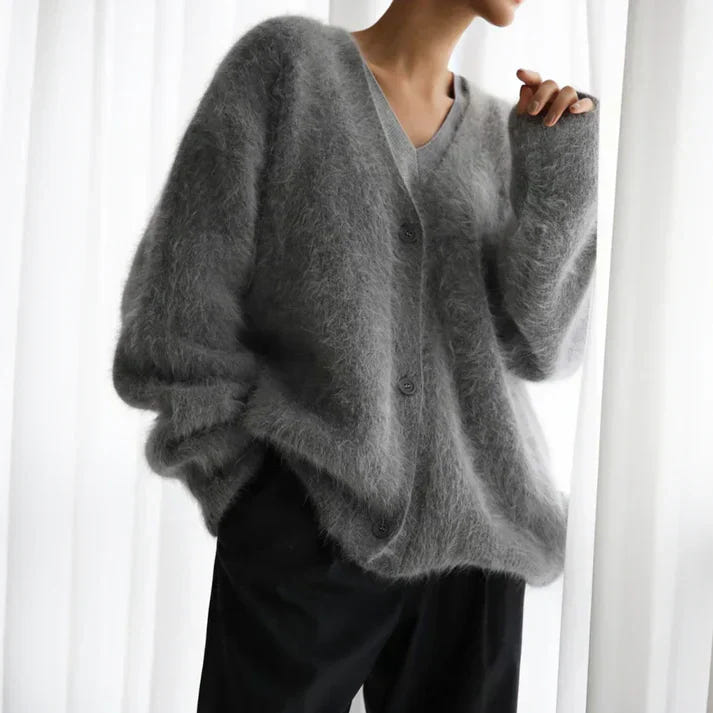 Willow | Women's Fuzzy Knit V-Neck Button-Front Cardigan
