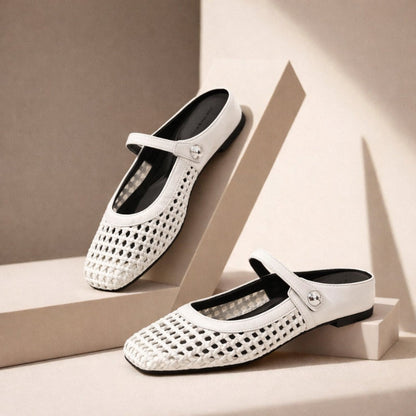 Sienna | Women's Flat Mules Woven Mary Jane Slip On Gold