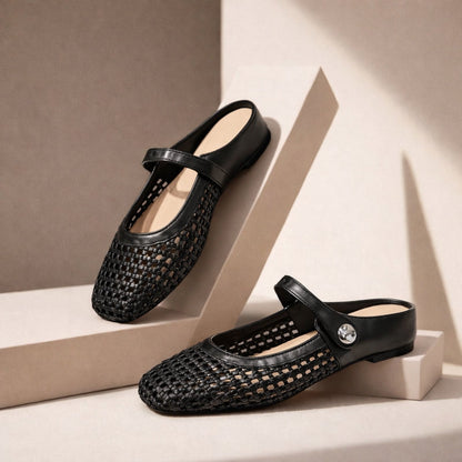 Sienna | Women's Flat Mules Woven Mary Jane Slip On Gold