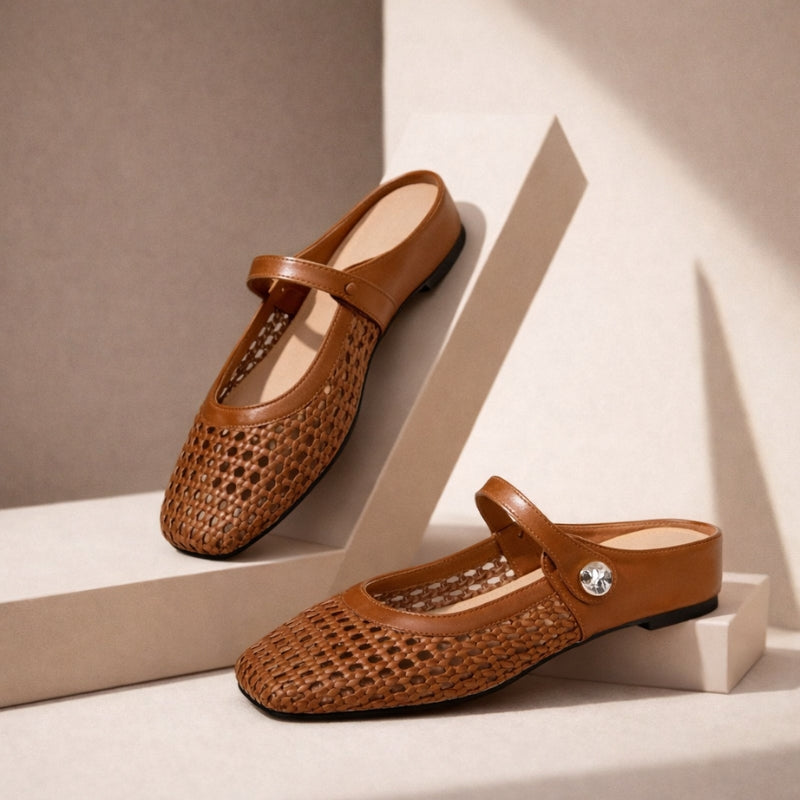 Sienna | Women's Flat Mules Woven Mary Jane Slip On Gold